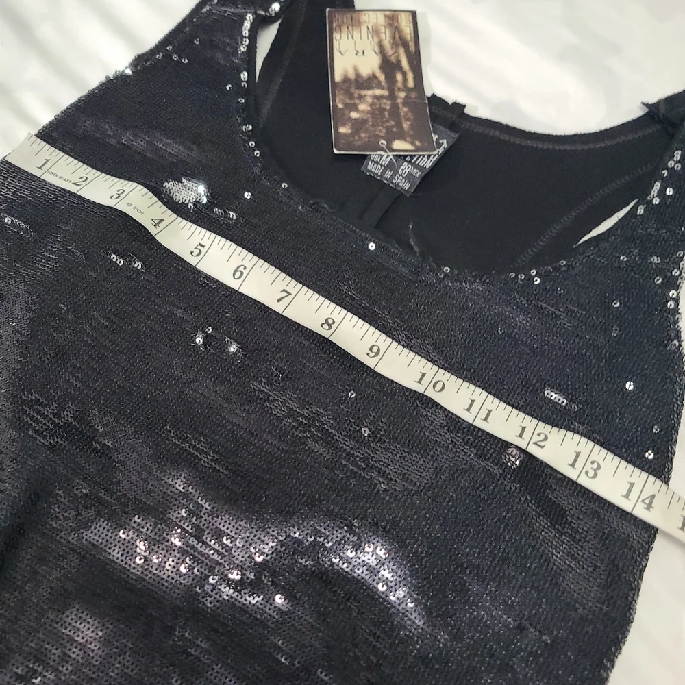 Zara Evening‎ Collection Black Sequin Tank Racerback Sheath Slip Mini Dress Med